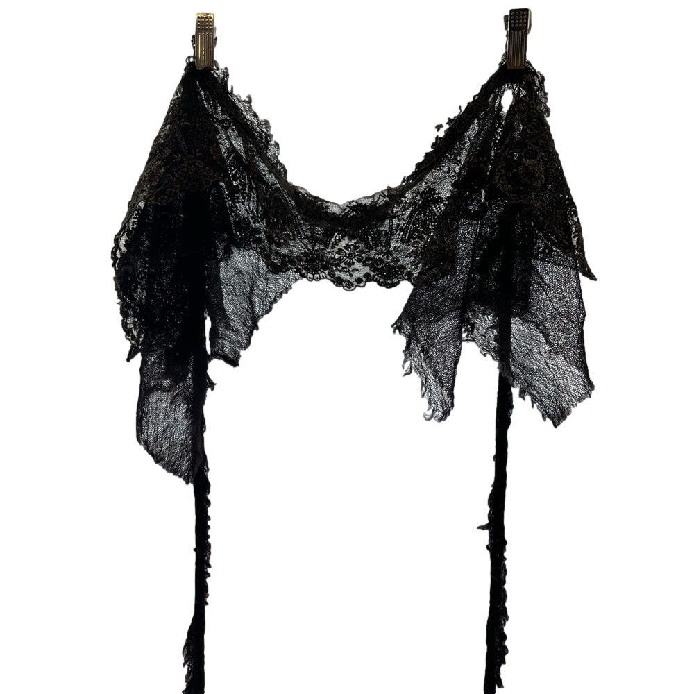 Robin Kaplan Brown Black Lace Silk Shawl / Belt - Picture 4 of 8